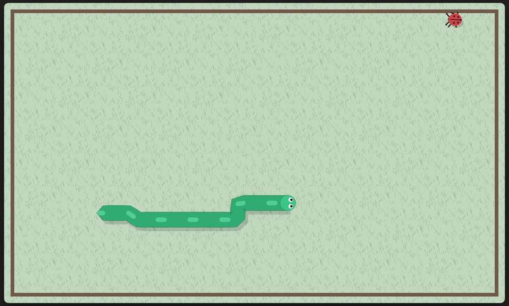 A wide green board with a single flat serpent along the left edge and a ladybug near the middle